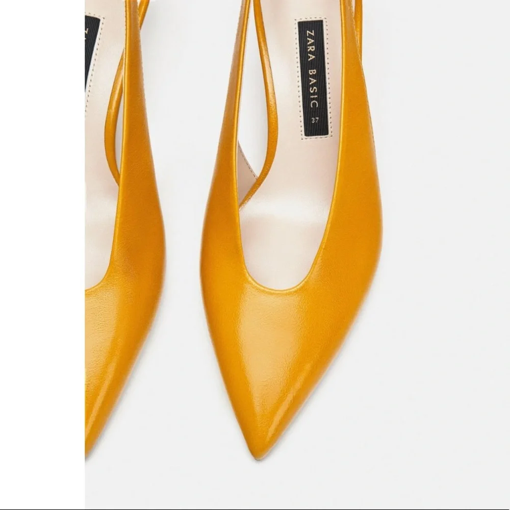 LAST NWT ZARA 100%COW LEATHER SLINGBACK KITTEN HEEL POINTED SHOES - Picture 6 of 14